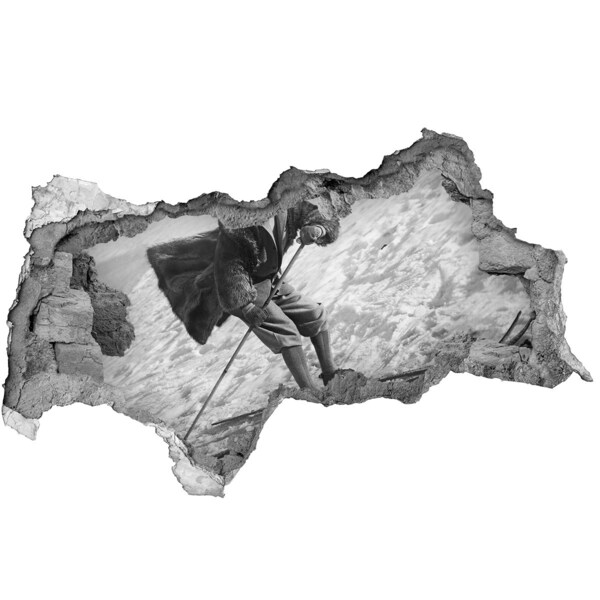 Fototapeta dziura na ścianę Zimowy narciarz w retro stylu