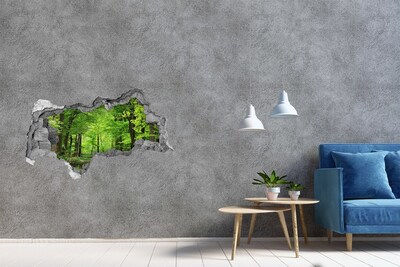 Zelfklevende 3D wandsticker illusie Groen bos in een gat in de muur