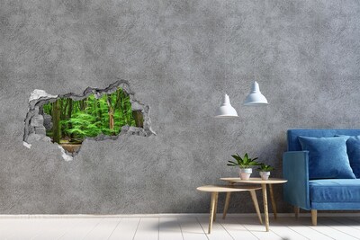 3D muursticker gescheurde muur Groen bos in een gat in de muur