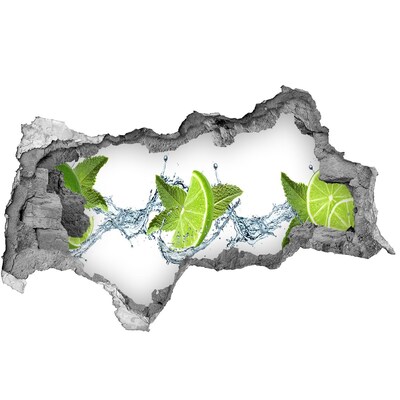 3D muursticker gescheurde muur Een verfrissende cocktail met limoen.