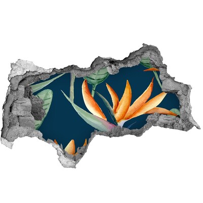 3D sticker gat in stenen muur Tropische bloem in beton