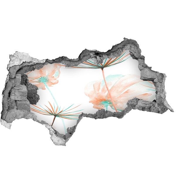 3D muursticker gescheurde muur Bloemenlandschap door een gat in de muur