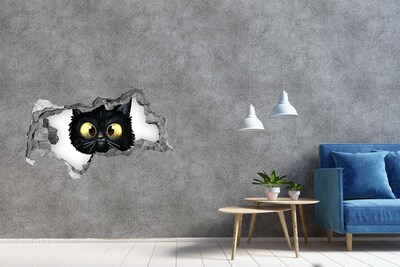 3D sticker gat in stenen muur Zwarte kat in een gat in de muur
