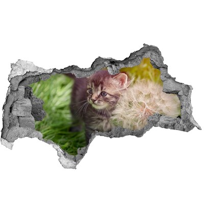 3D muursticker gescheurde muur Een kitten in de tuin