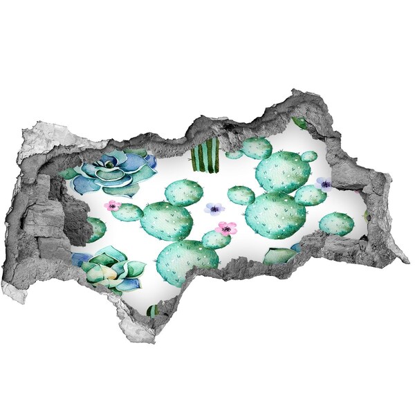 Zelfklevende 3D wandsticker illusie Cactussen in een gat in de muur