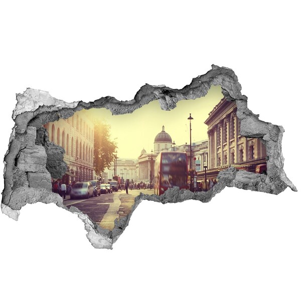 3D sticker gat in stenen muur Een Londense straat in de ochtend