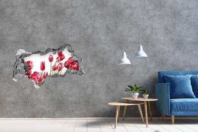 3D sticker gat in stenen muur Bloemenexplosie in beton