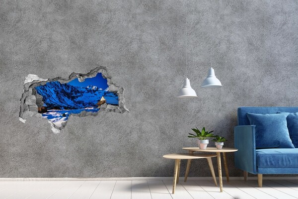 Dziura 3d w ścianie naklejka Zimowa chatka w górach