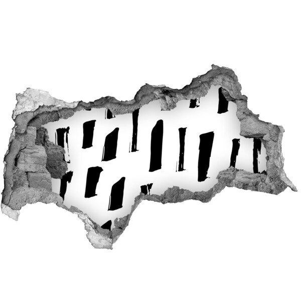 Fototapeta dziura na ścianę Zniszczona ściana z widokiem na miasto