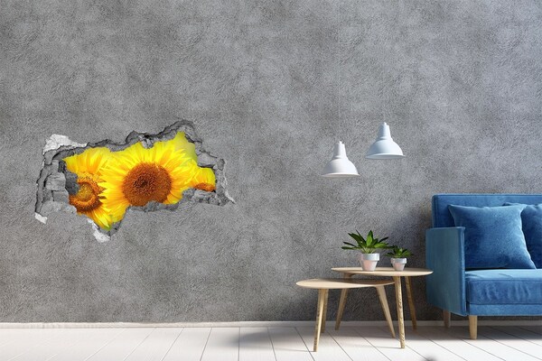 3D muursticker gescheurde muur Zonnebloem in beton