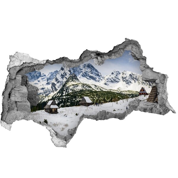 Wandsticker 3D doorkijk Winters berglandschap