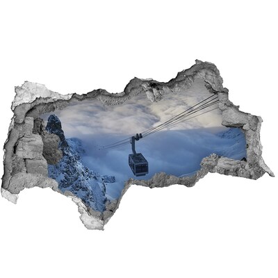Zelfklevende 3D wandsticker illusie Kabelbaan hoog boven de wolken