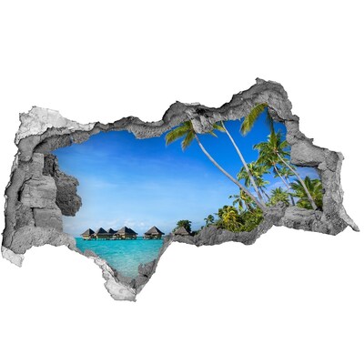 3D muursticker gescheurde muur Caribisch strand door een gat in de muur