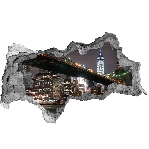 3D muursticker gescheurde muur Brooklyn Bridge 's nachts
