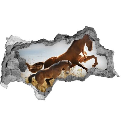 Zelfklevende 3D wandsticker illusie Paarden in de wei