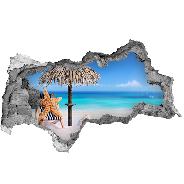 3D muursticker gescheurde muur Caribisch strand met schelpen