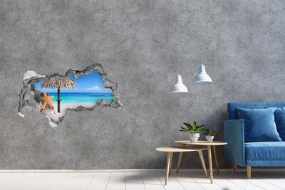 3D muursticker gescheurde muur Caribisch strand met schelpen