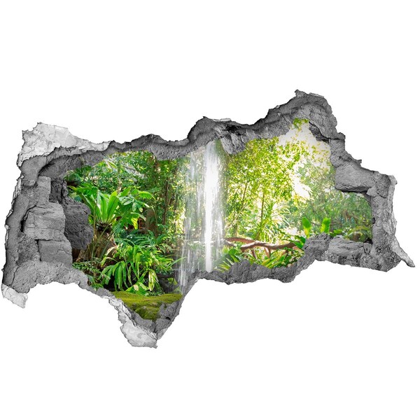 Wandsticker 3D doorkijk Tropische waterval in de jungle