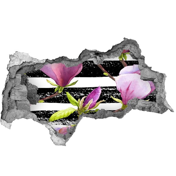 3D muursticker gescheurde muur Bloemen op een gestreepte achtergrond