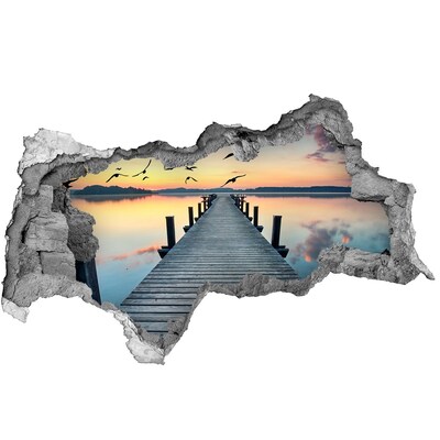 Zelfklevende 3D wandsticker illusie Zonsondergang boven het meer