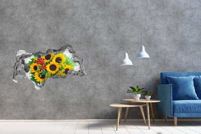 3D muursticker gescheurde muur Bloemenboeket in een gat in de muur