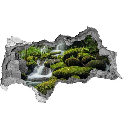 3D muursticker gescheurde muur Groene oase met waterval