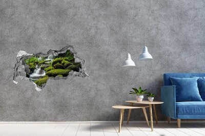3D muursticker gescheurde muur Groene oase met waterval