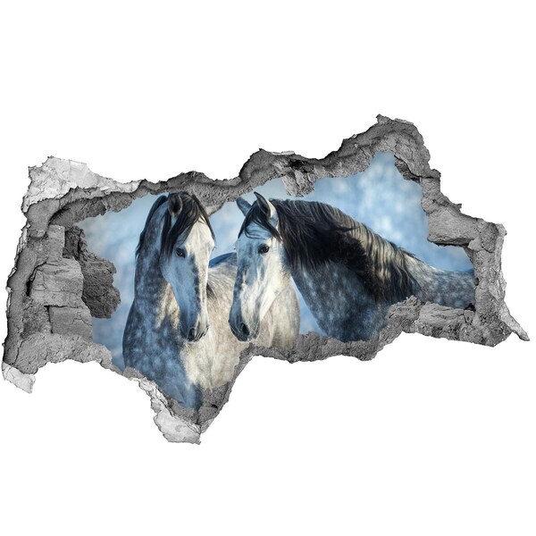 Dziura 3d fototapeta naklejka Konie w wirtualnej przestrzeni