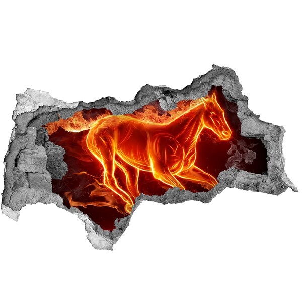 3D sticker gat in stenen muur Burning Horse in a Hole in the Wall