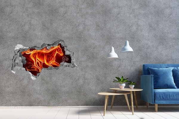 3D sticker gat in stenen muur Burning Horse in a Hole in the Wall