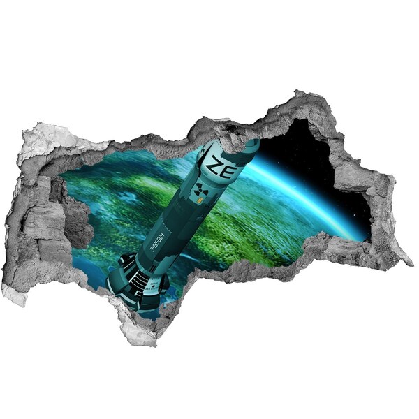 3D muursticker gescheurde muur Raket in de ruimte