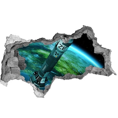 3D muursticker gescheurde muur Raket in de ruimte