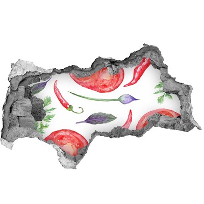 3D muursticker gescheurde muur Fruit en groenten in een gat in de muur