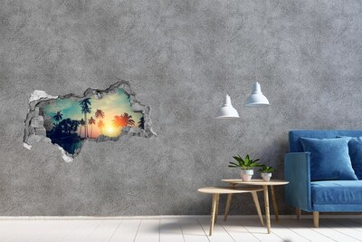 3D muursticker gescheurde muur Zonsondergang op een tropisch strand