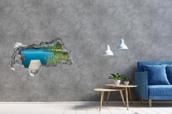 3D sticker gat in stenen muur Meer in het bos