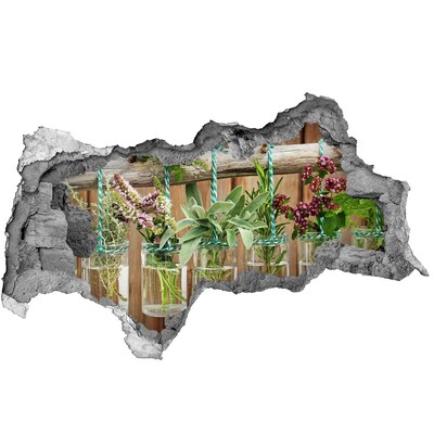 Wandsticker 3D doorkijk Kruidentuin in potten