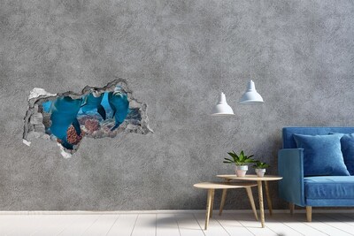 3D muursticker gescheurde muur Dolfijnen in een koraalrif