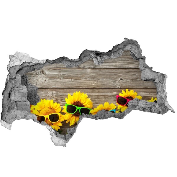 Wandsticker 3D doorkijk Zonnebloemen met zonnebrillen