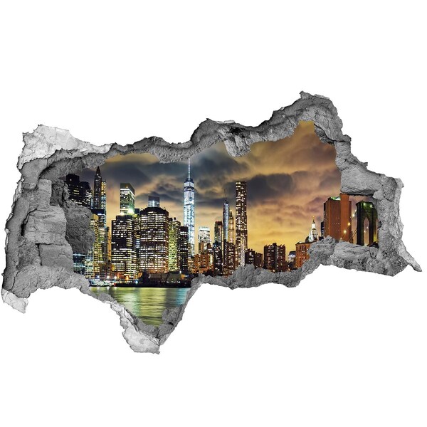 3D muursticker gescheurde muur De skyline van New York 's nachts