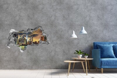 3D muursticker gescheurde muur De skyline van New York 's nachts