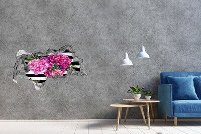 Zelfklevende 3D wandsticker illusie Hole in the Wall Bloemenmuurschildering