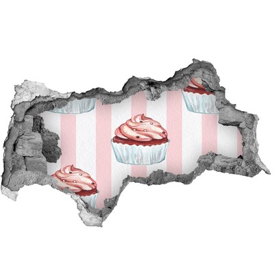 3D muursticker gescheurde muur Cupcake in een gat in de muur