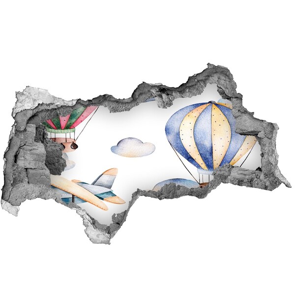 3D muursticker gescheurde muur Ballonvaart boven de wolken