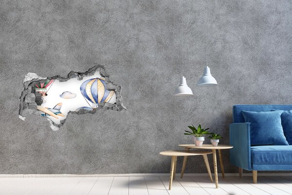 3D muursticker gescheurde muur Ballonvaart boven de wolken