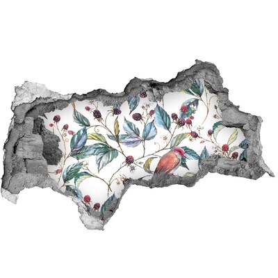 Wandsticker 3D doorkijk Een vogel tussen de bramen