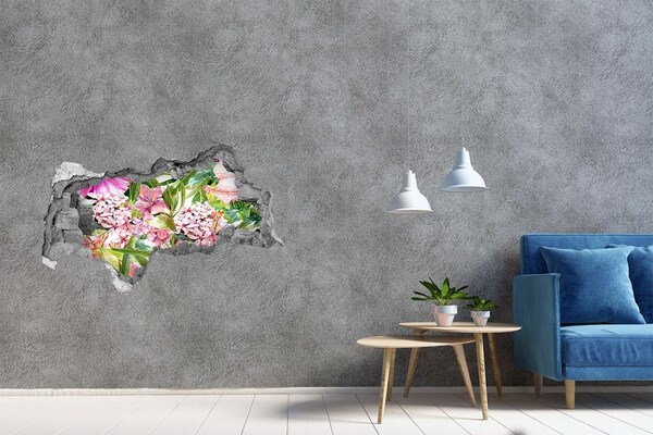 3D muursticker gescheurde muur Een bloemenparadijs achter de muren.