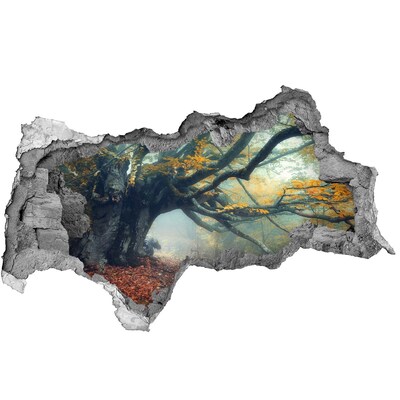 3D muursticker gescheurde muur Het betoverde bos in zijn herfstkleed