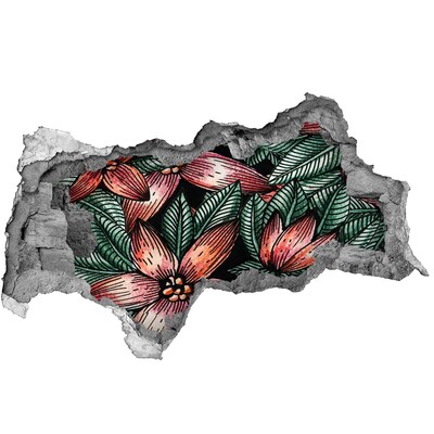 3D sticker gat in stenen muur Een bloemenpatroon tegen een beschadigde muur.