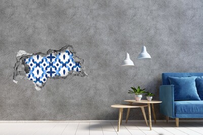 Fototapeta dziura na ścianę Niebieskie wzory na ścianie