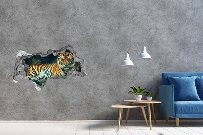 3D muursticker gescheurde muur Tijger in een gat in de muur